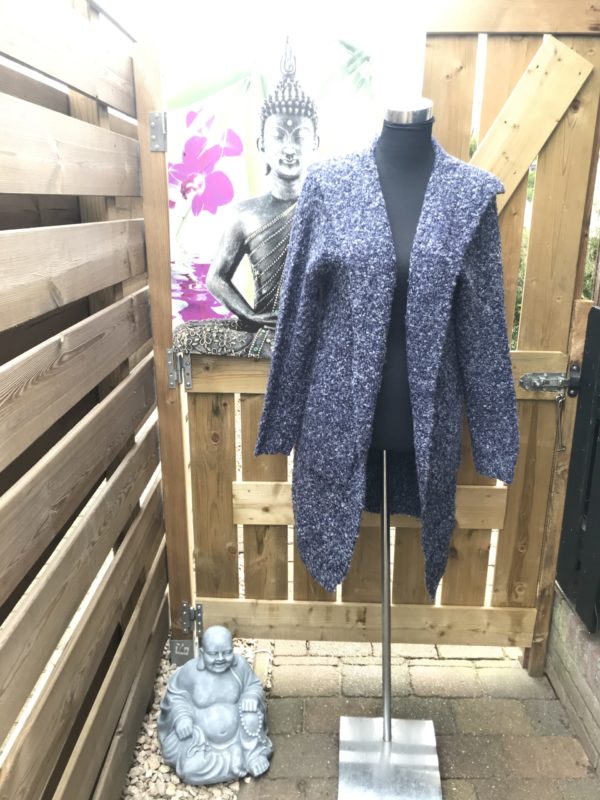 Vest gebreid lang gemeleerd blauw